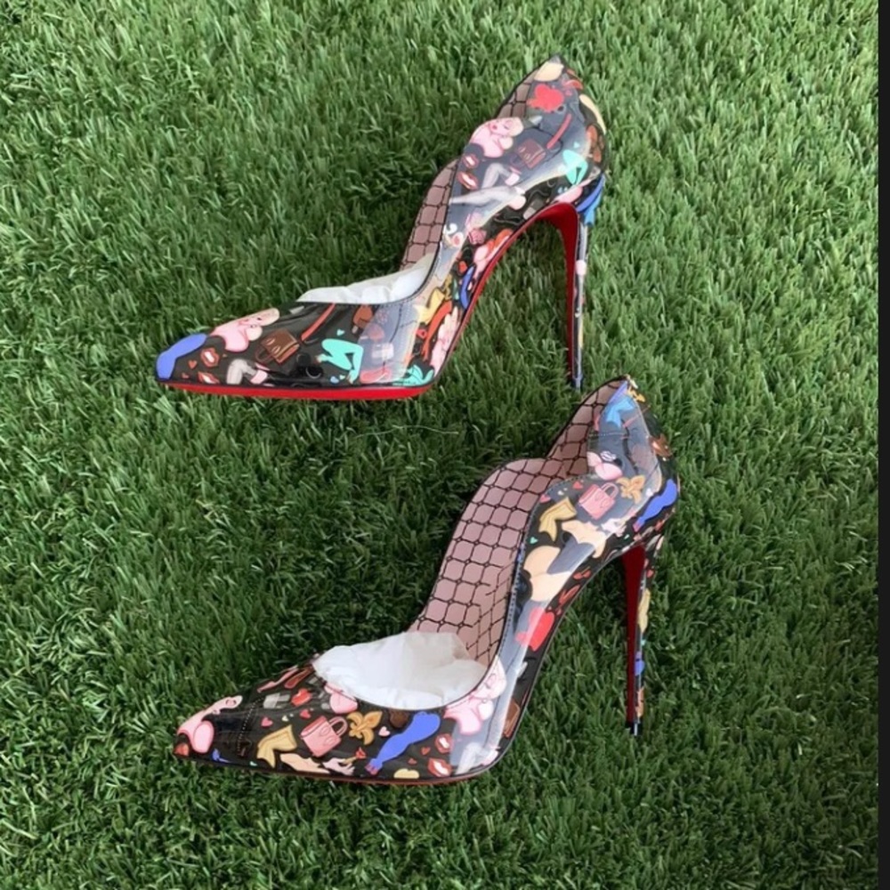 Christian Louboutin Hot Chick Black Fetish Print Leather 37.5